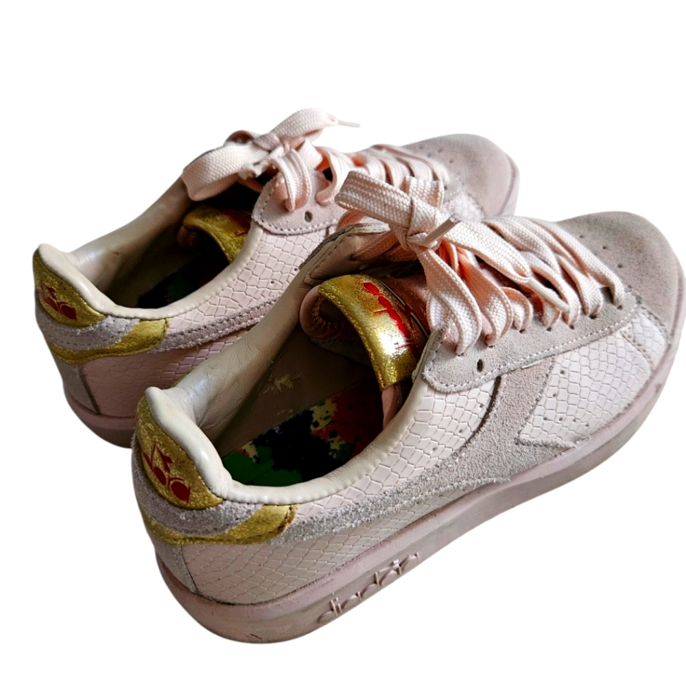 Diadora Pink Blush Leather Gold Leather Suede Athletic Sneakers Size 5
